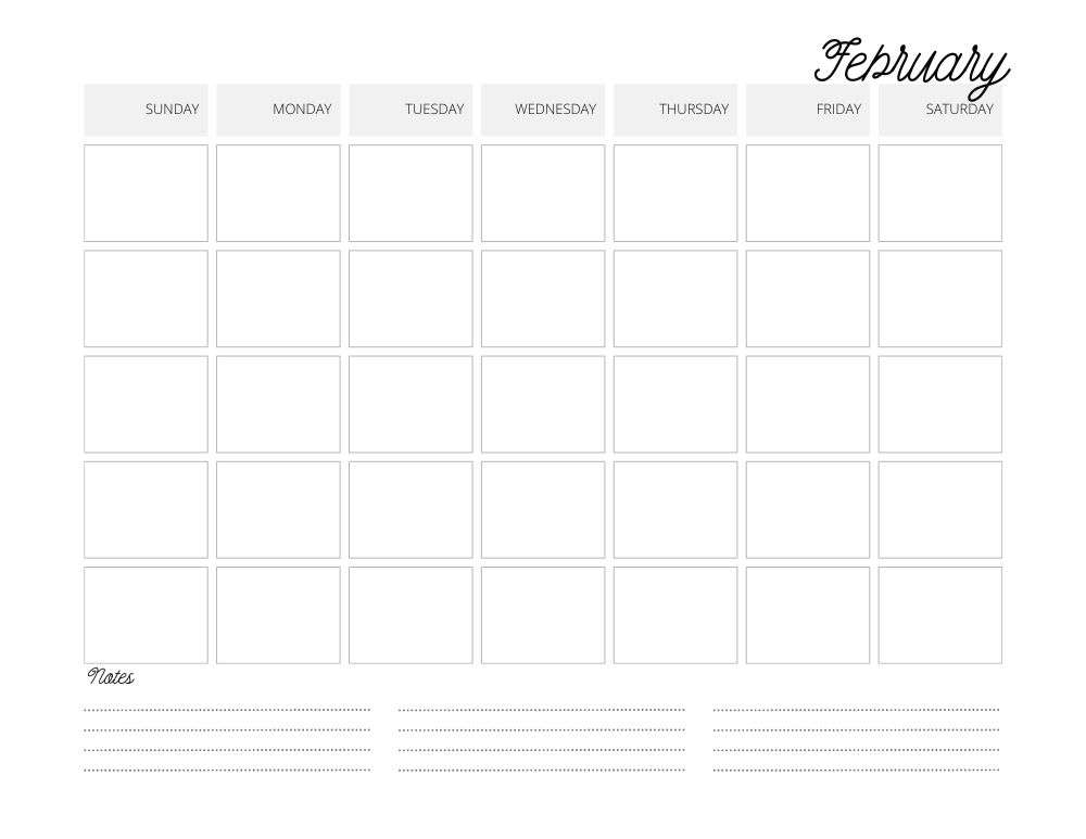 printable blank february calendar,  PDF, Free Printable