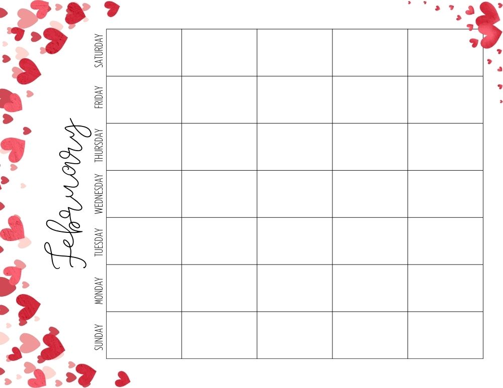 printable blank february calendar,  PDF, Free Printable