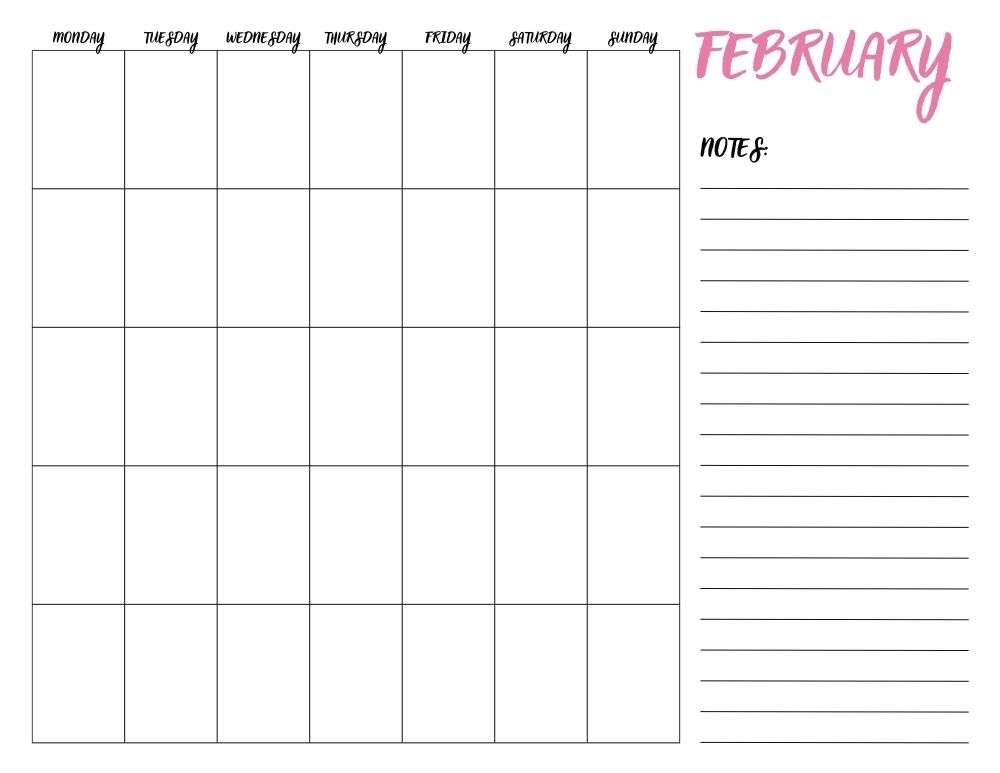 printable blank february calendar,  PDF, Free Printable