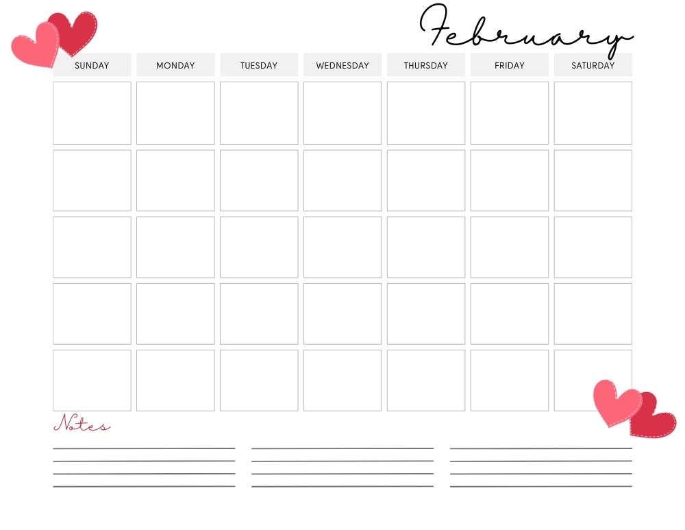 printable blank february calendar,  PDF, Free Printable