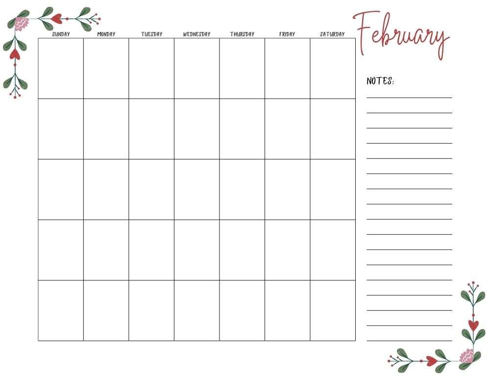 printable blank february calendar,  PDF, Free Printable