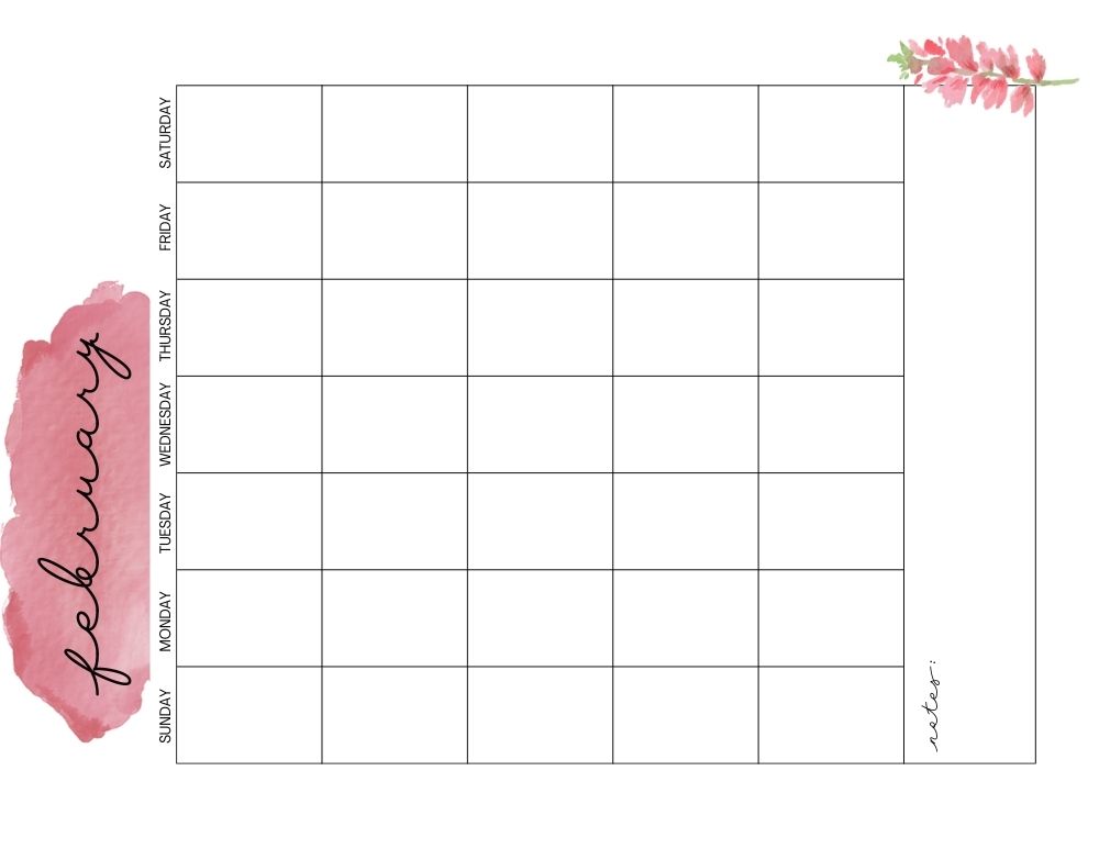 printable blank february calendar,  PDF, Free Printable