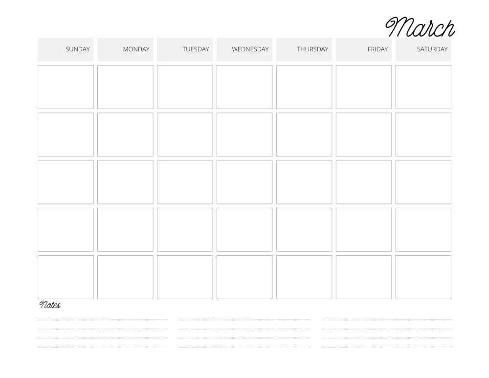 printable blank march calendar