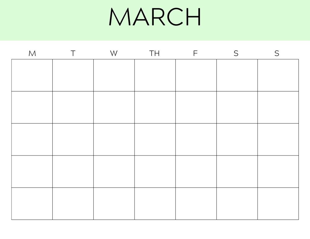 printable blank march calendar