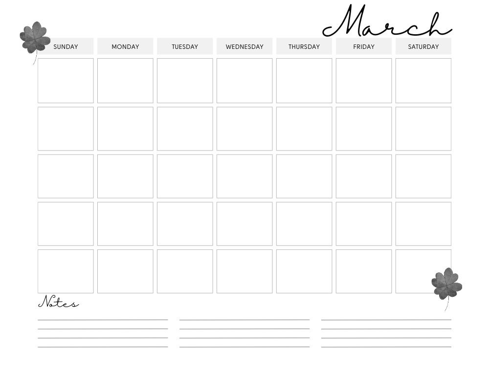 Printable blank March Calendar