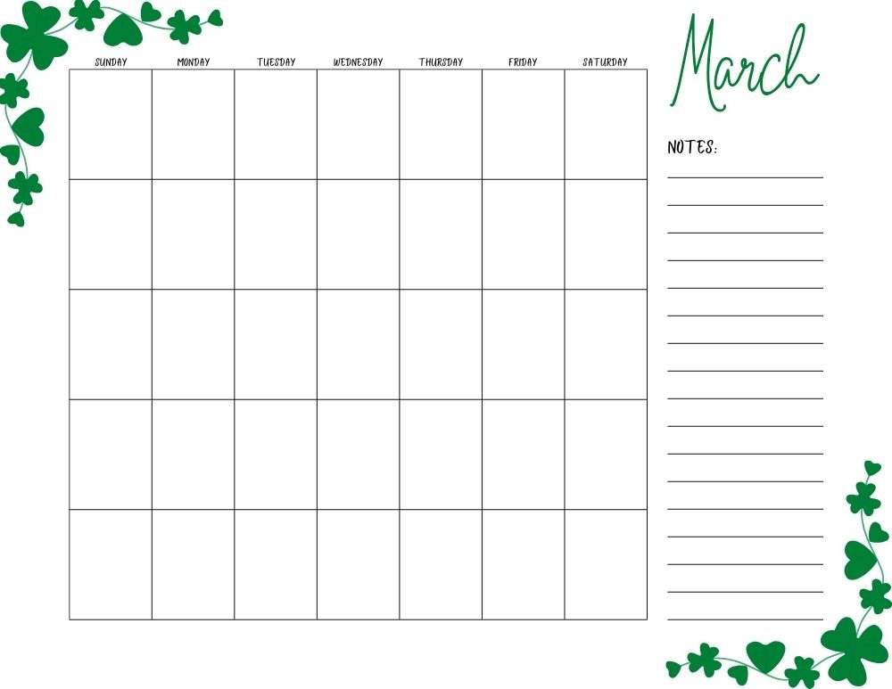 printable blank march calendar