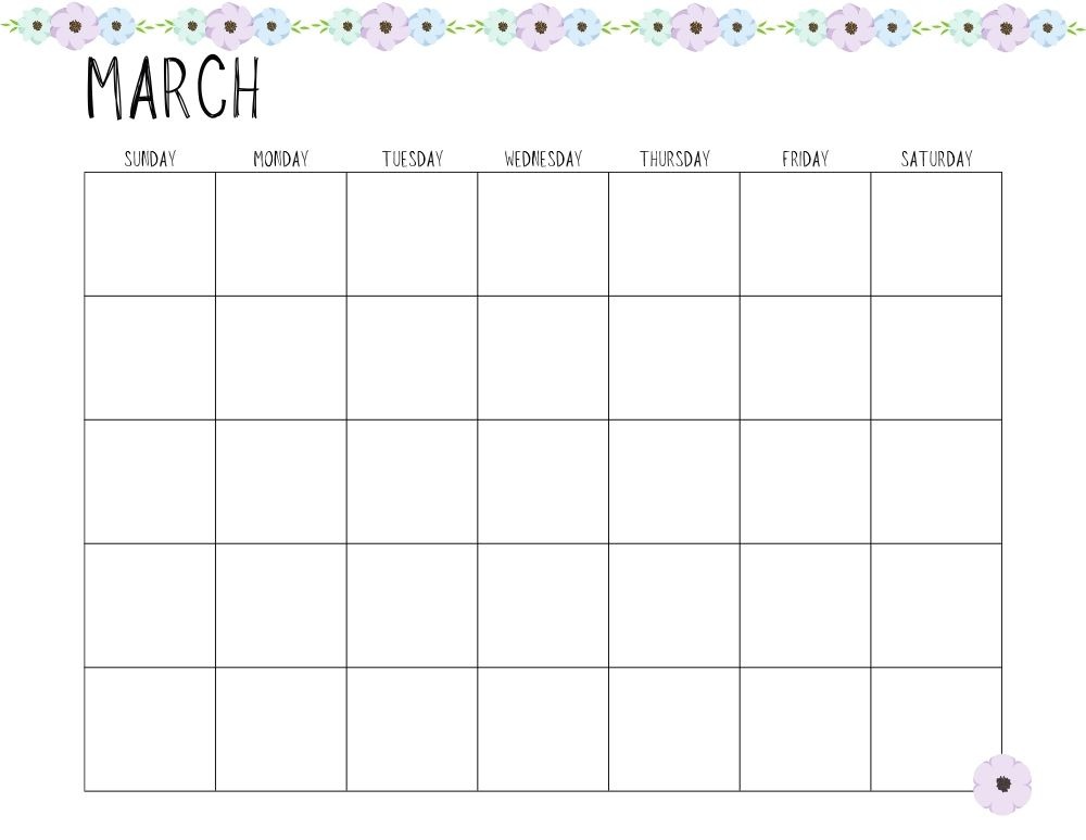 printable blank march calendar