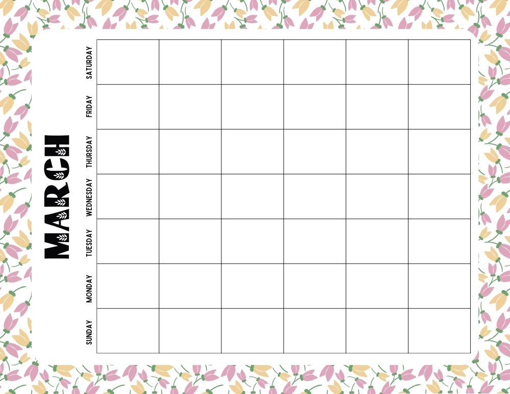 printable blank march calendar