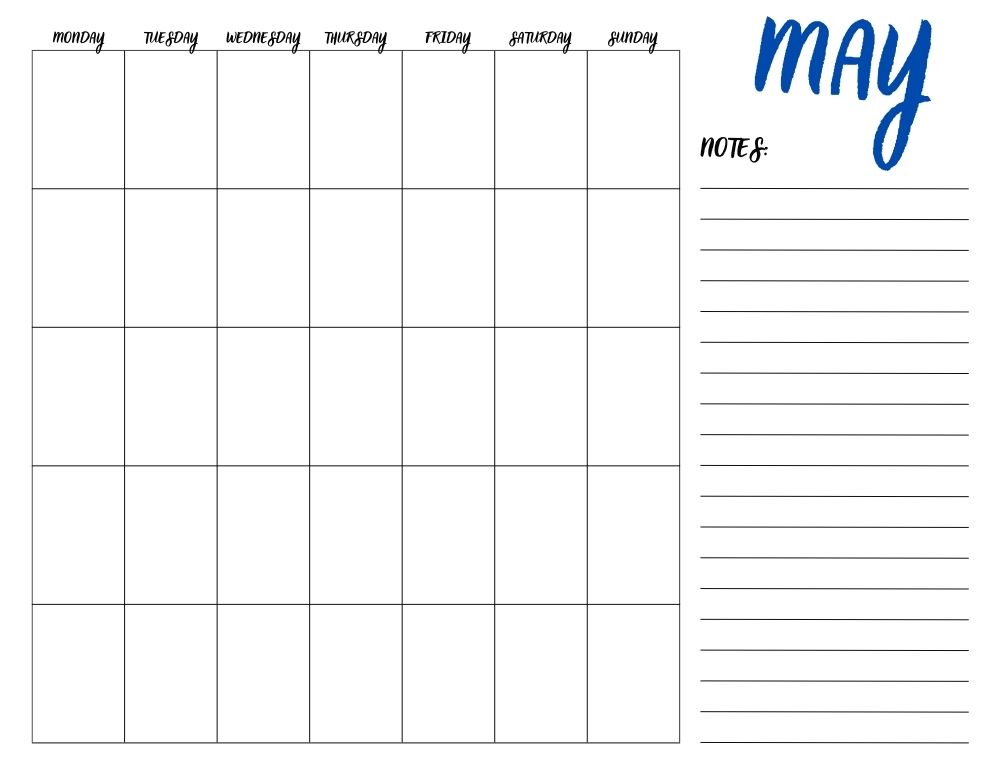 printable blank may calendar,  PDF, Free Printable