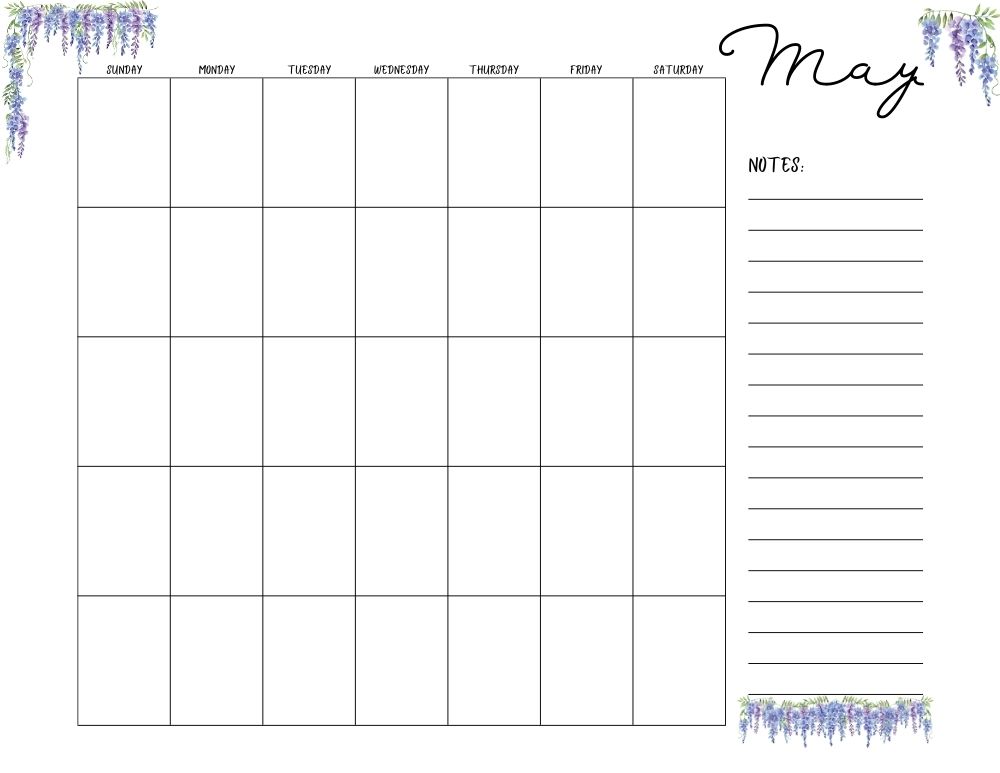 printable blank may calendar,  PDF, Free Printable