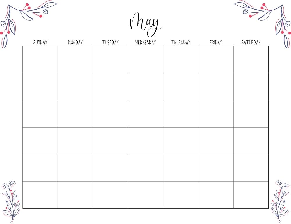 printable blank may calendar,  PDF, Free Printable