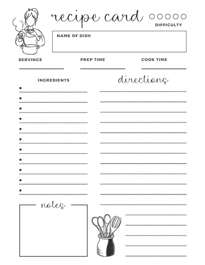 printable blank recipe card template, PDF, Free