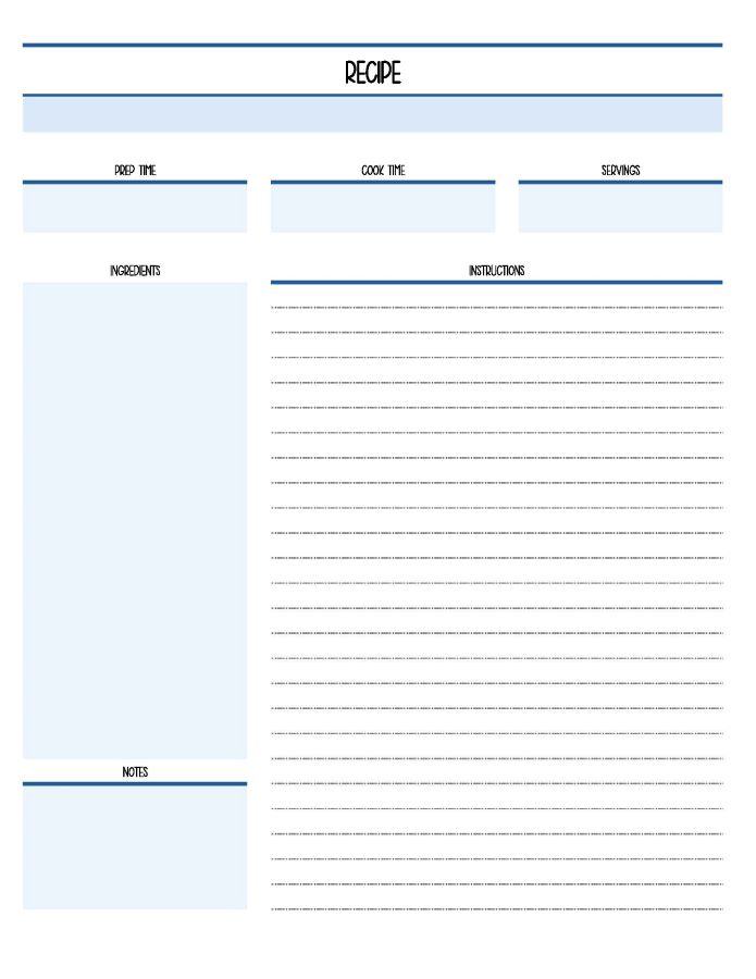 printable blank recipe card template, PDF, Free