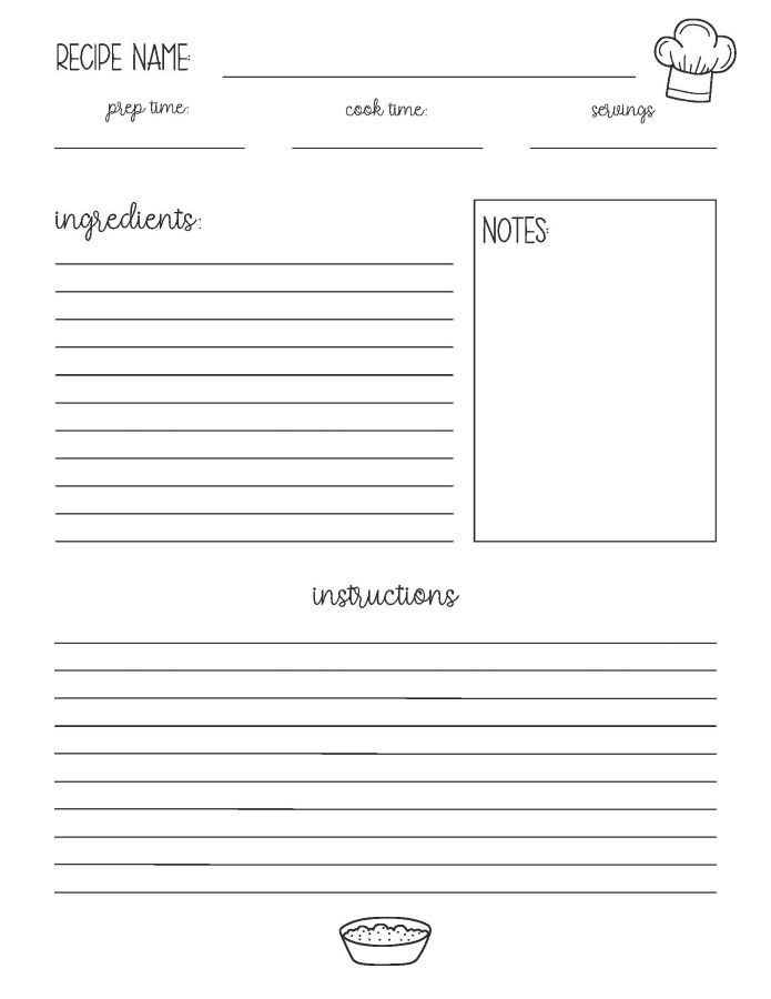 printable blank recipe card template, PDF, Free