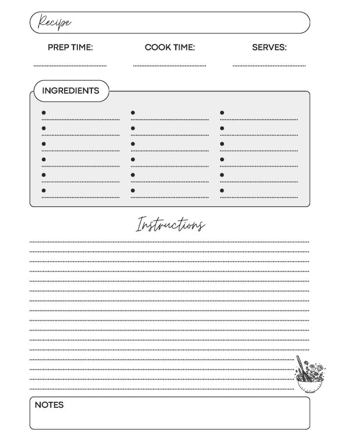 printable blank recipe card template, PDF, Free