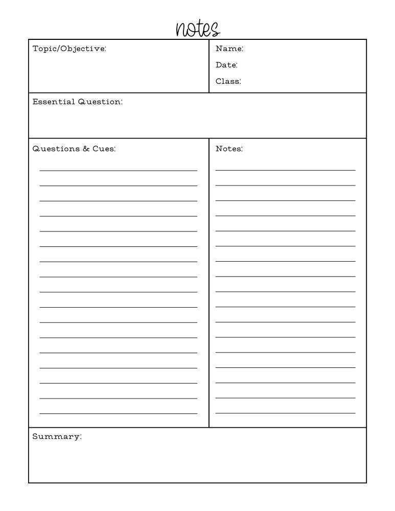 printable cornell notes,  PDF, Free Printable