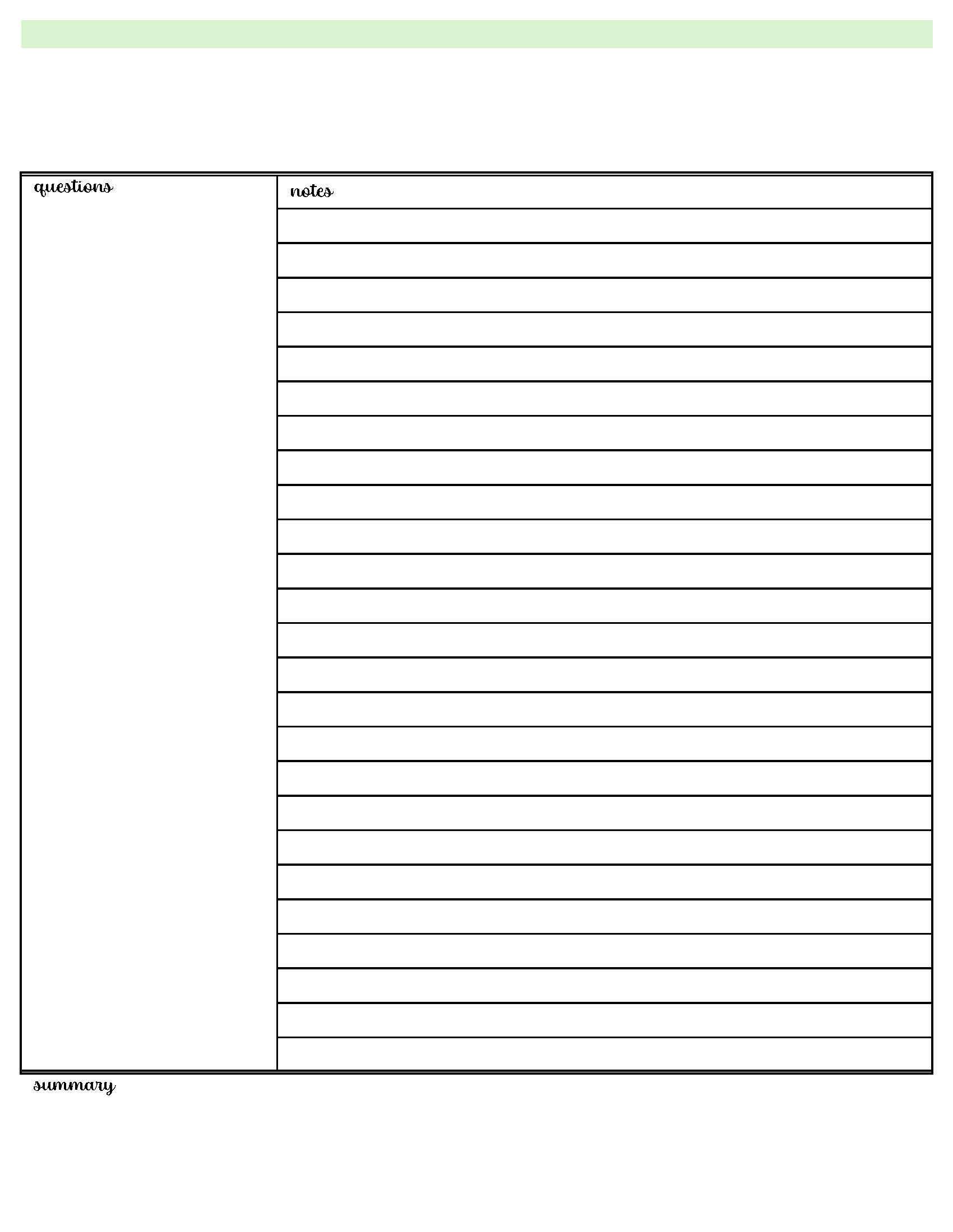 printable cornell notes,  PDF, Free Printable