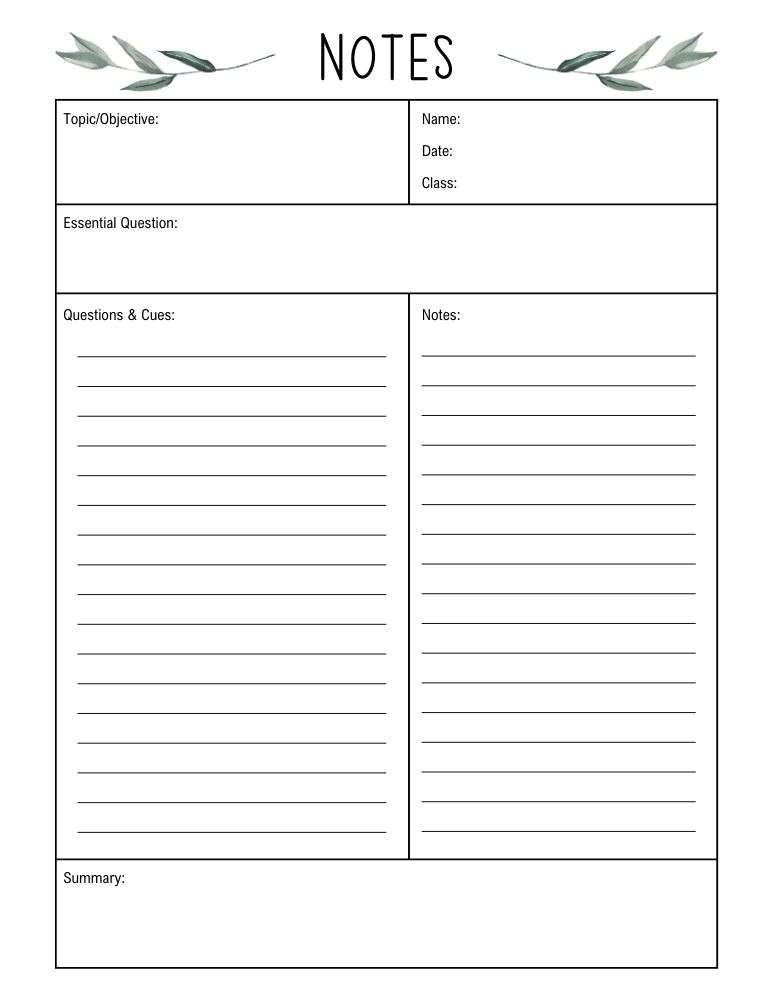 printable cornell notes,  PDF, Free Printable