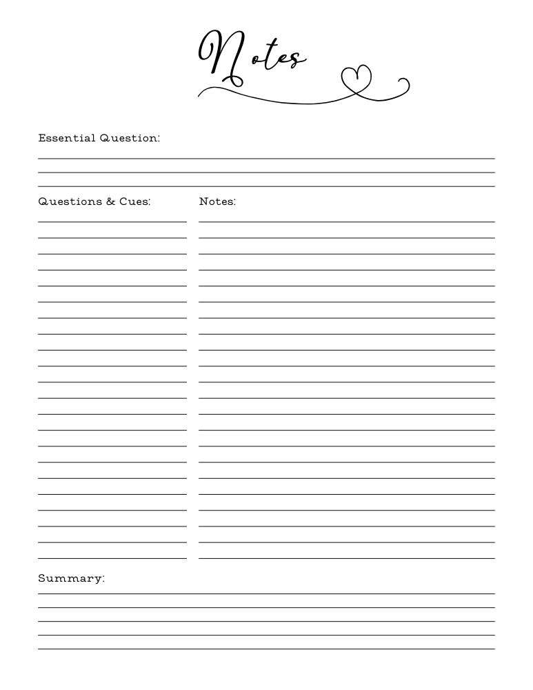 printable cornell notes,  PDF, Free Printable