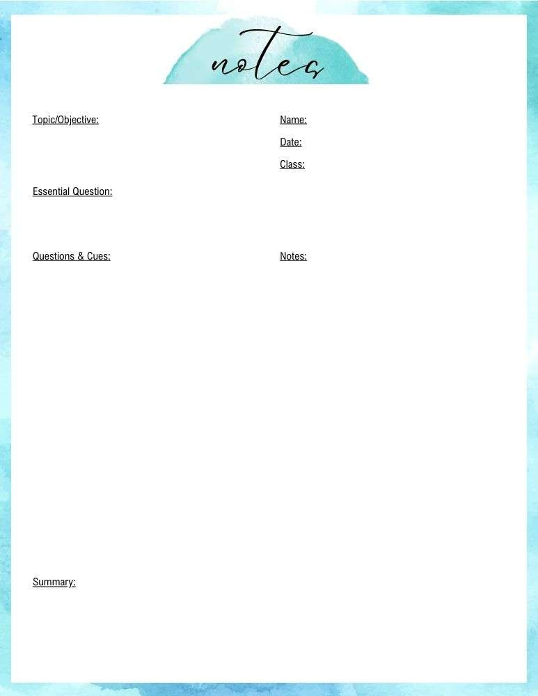 printable cornell notes,  PDF, Free Printable