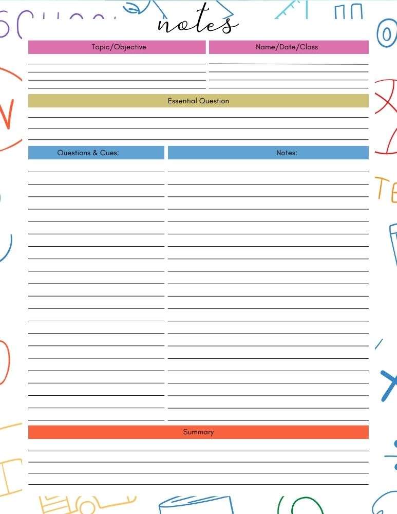 printable cornell notes,  PDF, Free Printable