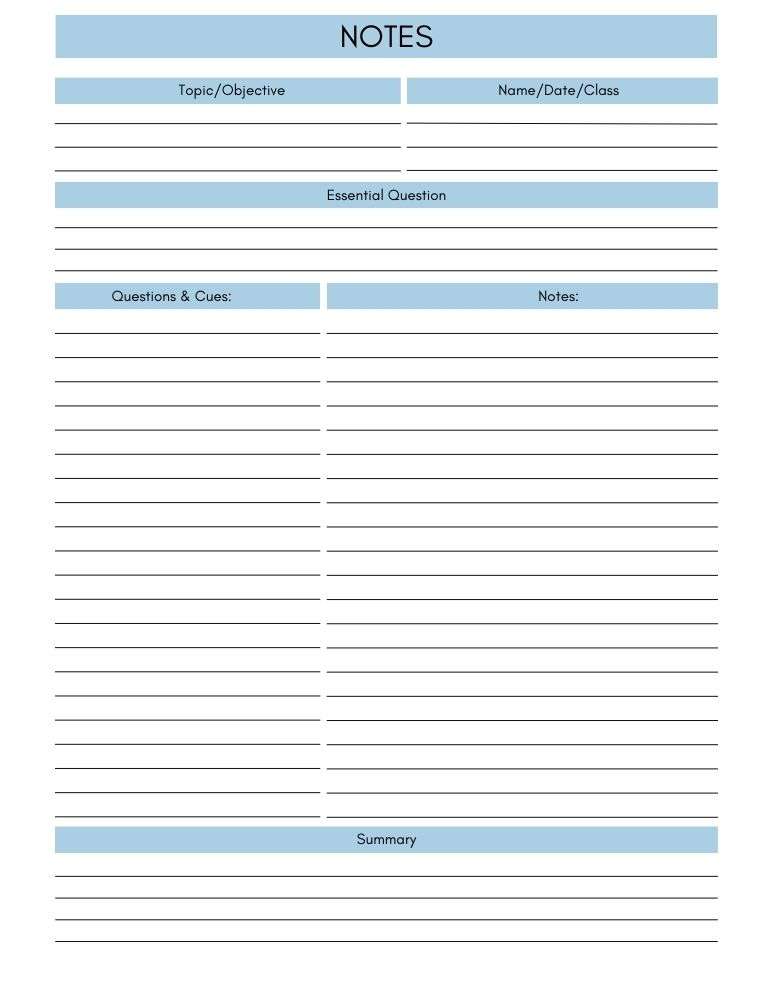 printable cornell notes,  PDF, Free Printable