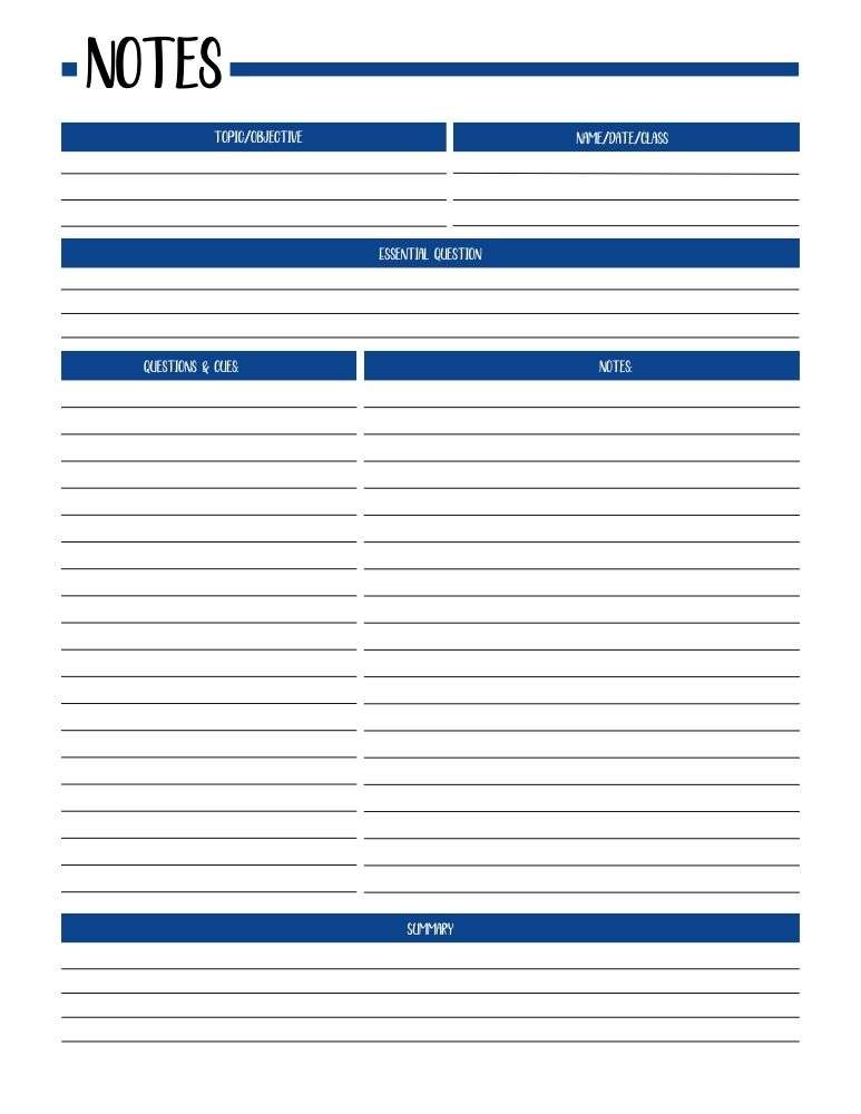 printable cornell notes,  PDF, Free Printable