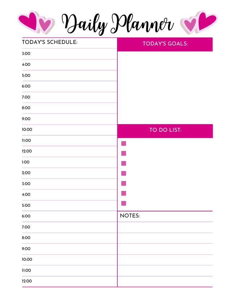 printable daily planner