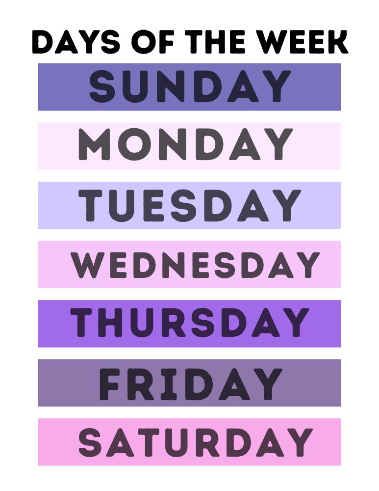 printable days of the week charts,  PDF, Free Printable