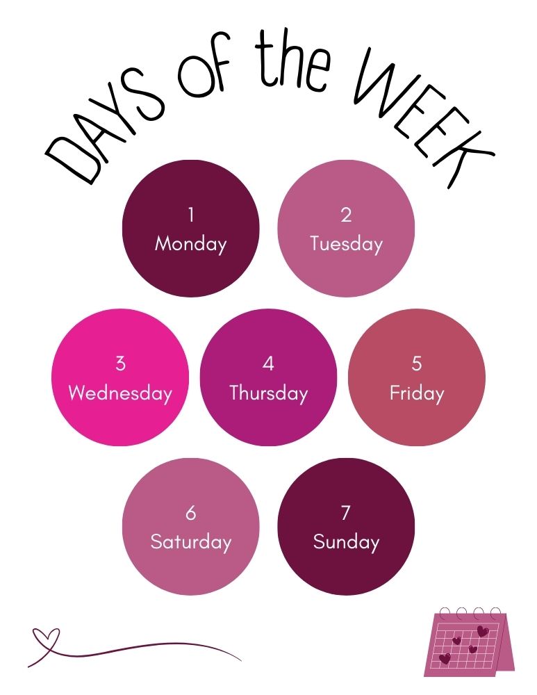 printable days of the week charts,  PDF, Free Printable