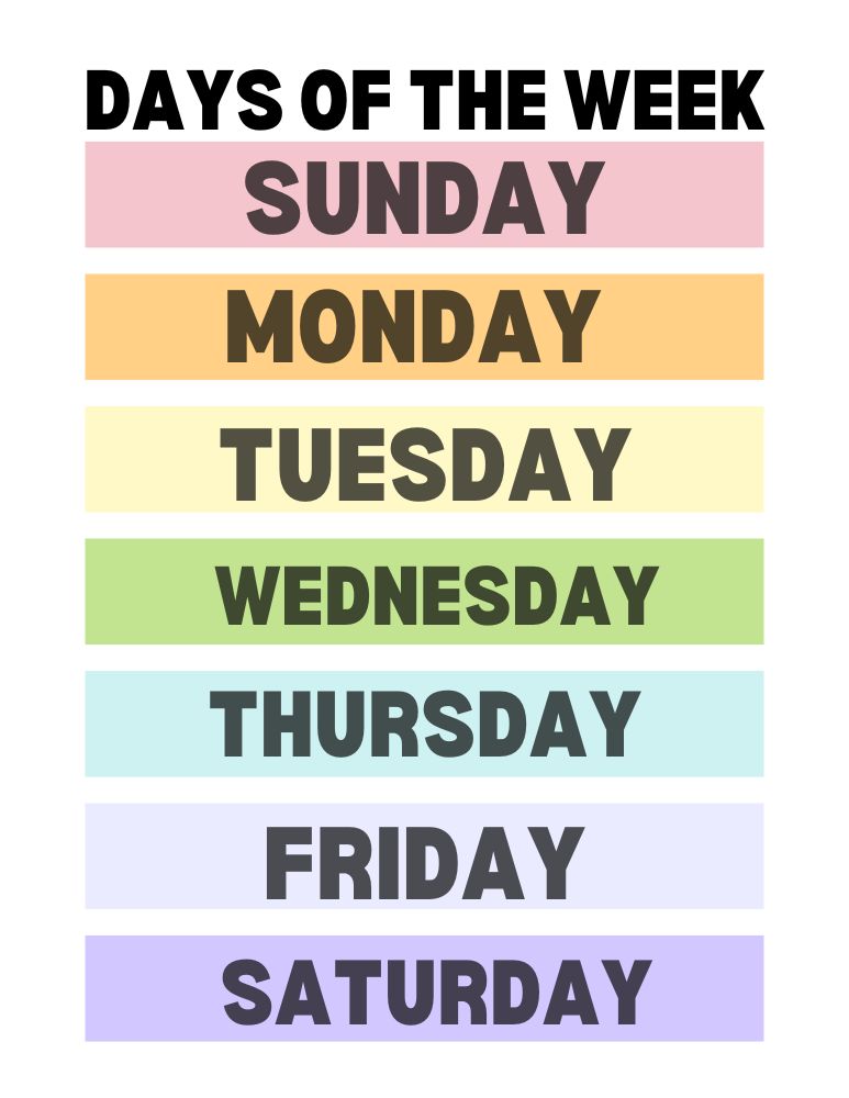 printable days of the week charts,  PDF, Free Printable