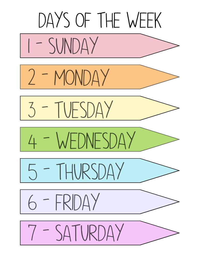 printable days of the week charts,  PDF, Free Printable