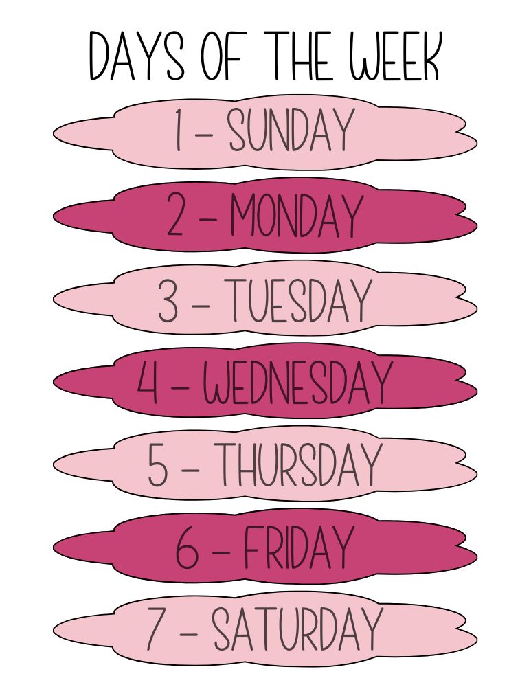 printable days of the week charts,  PDF, Free Printable