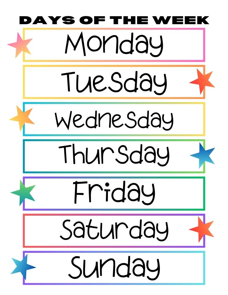 printable days of the week charts,  PDF, Free Printable