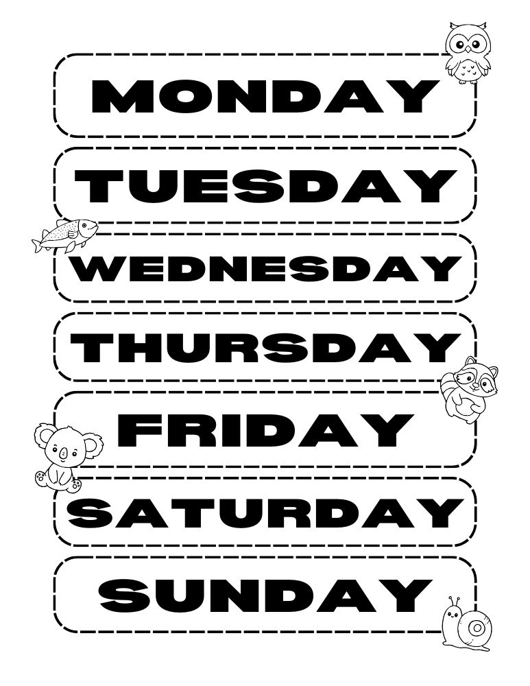 printable days of the week charts,  PDF, Free Printable