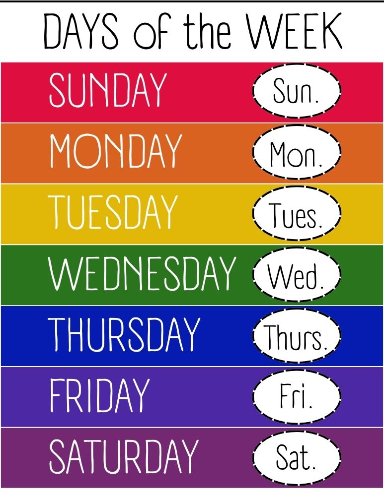 printable days of the week charts,  PDF, Free Printable