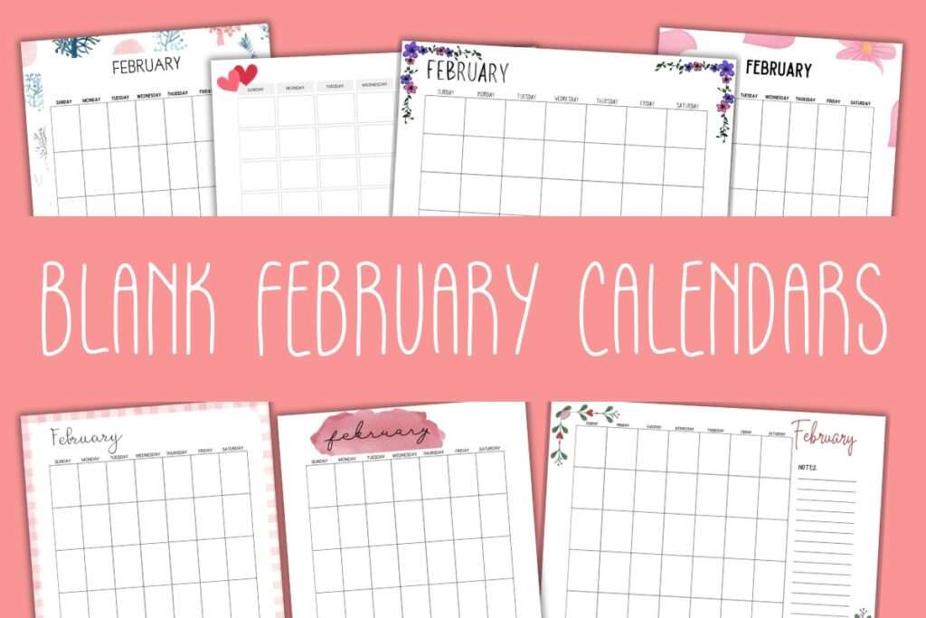 blank February calendars