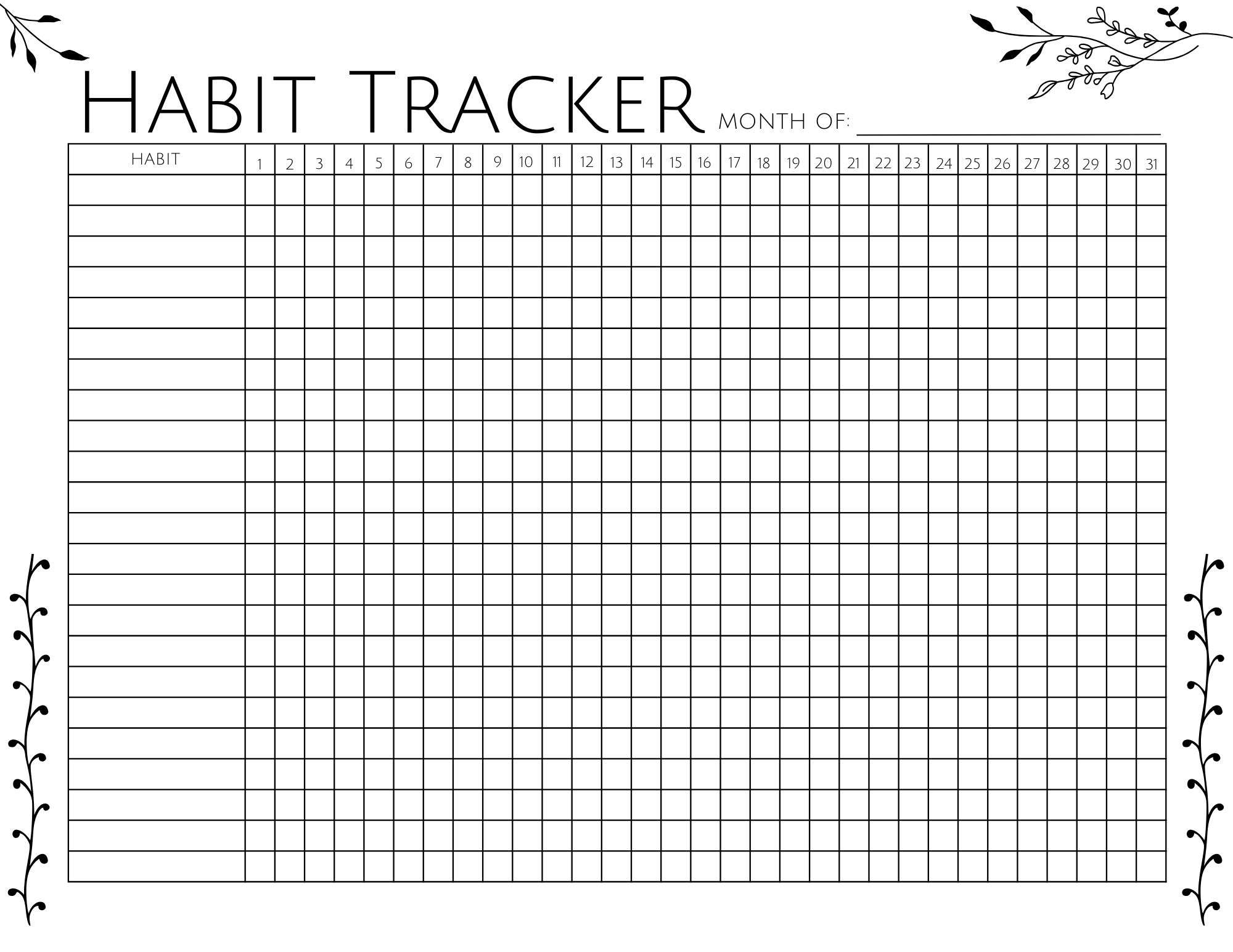 printable habit tracker,  PDF, Free Printable