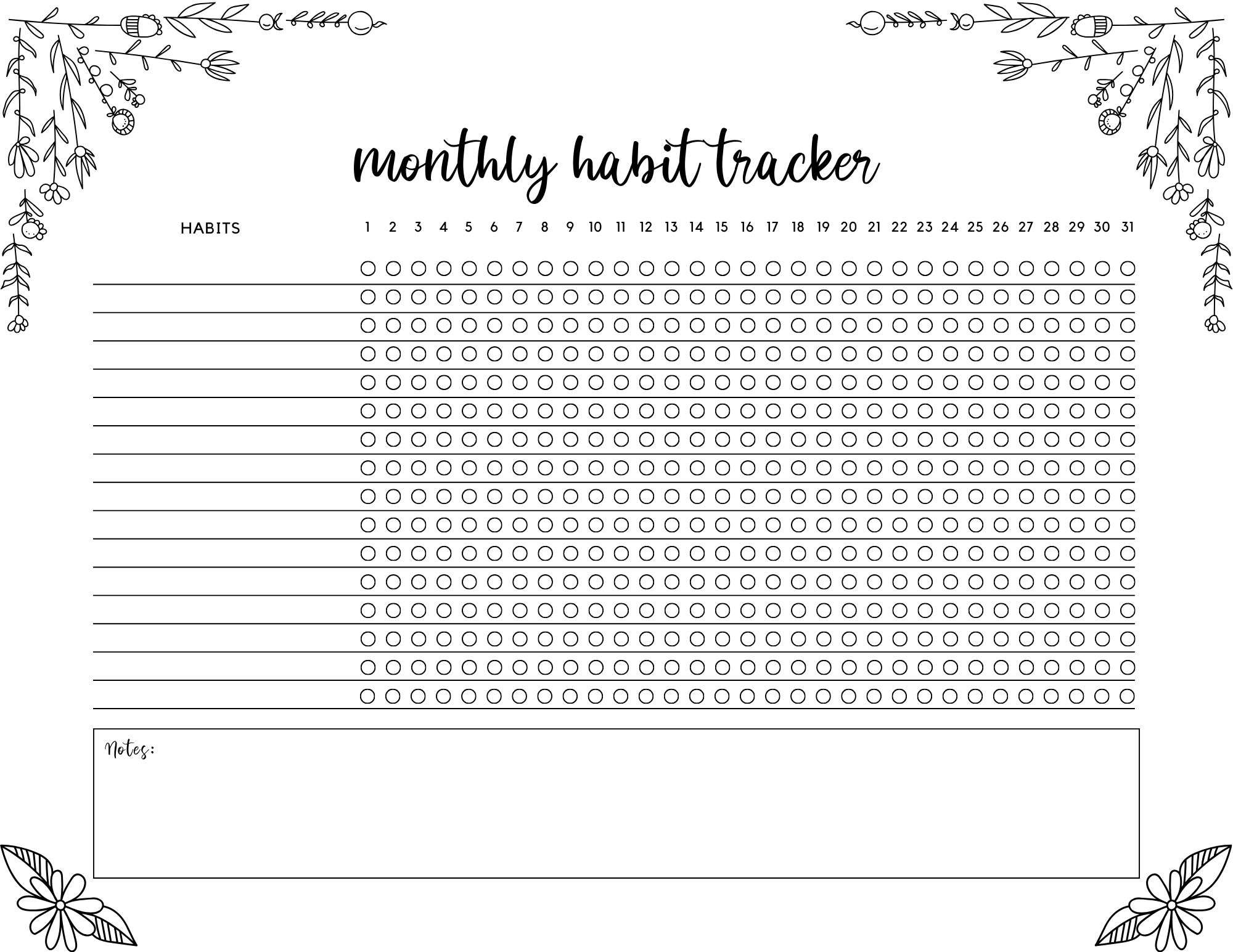 printable habit tracker,  PDF, Free Printable