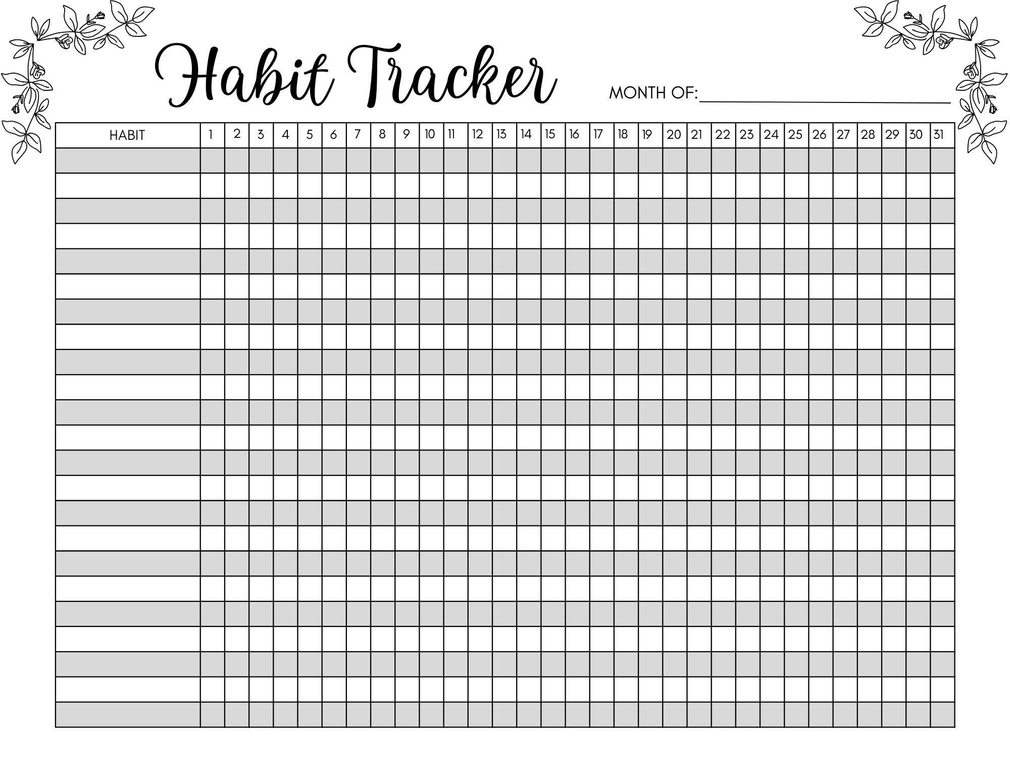 printable habit tracker,  PDF, Free Printable