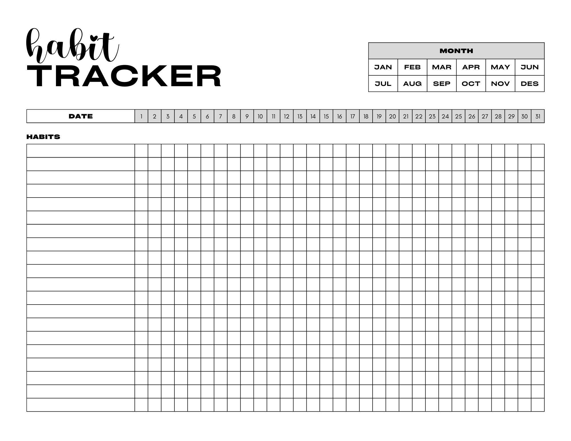 printable habit tracker,  PDF, Free Printable