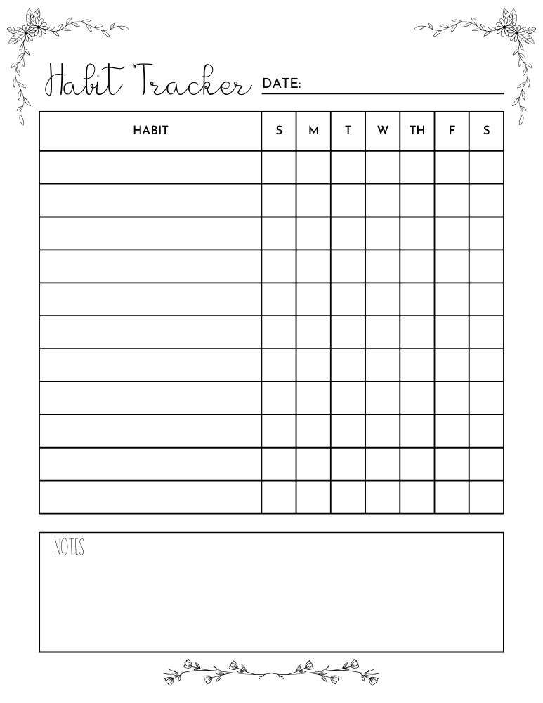 printable habit tracker,  PDF, Free Printable