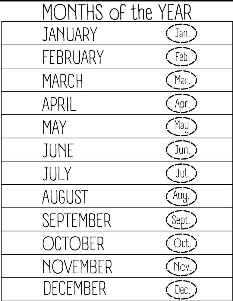 printable months of the year chart,  PDF, Free Printable