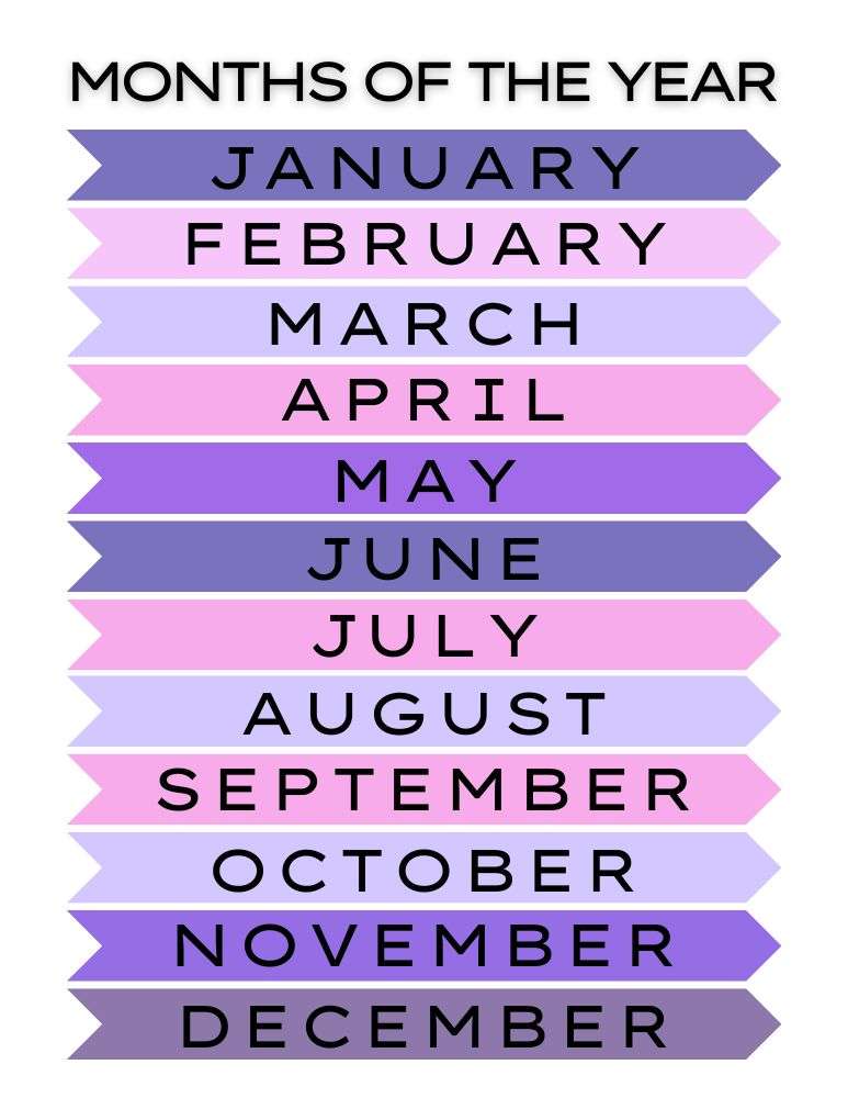 printable months of the year chart,  PDF, Free Printable