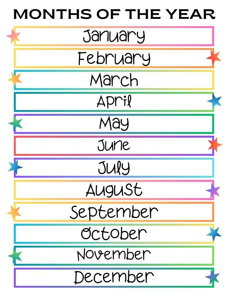 printable months of the year chart,  PDF, Free Printable