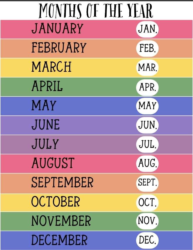 printable months of the year chart,  PDF, Free Printable