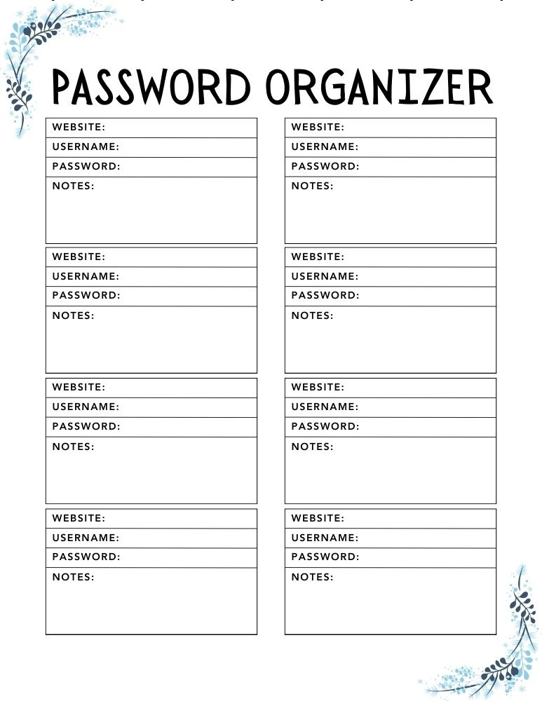 printable password log, PDF, Free