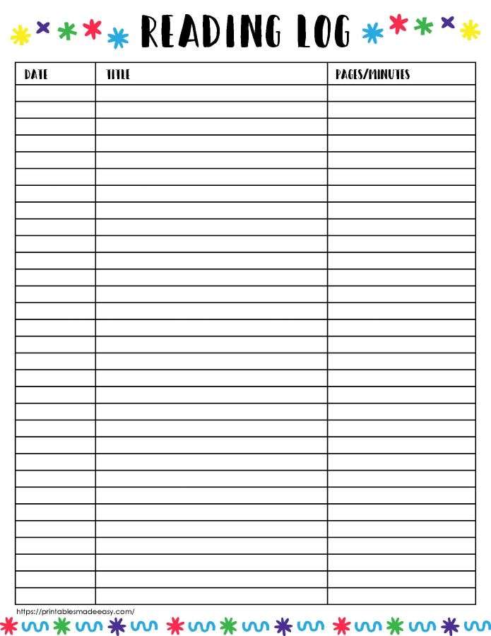 printable reading log,  PDF, Free Printable