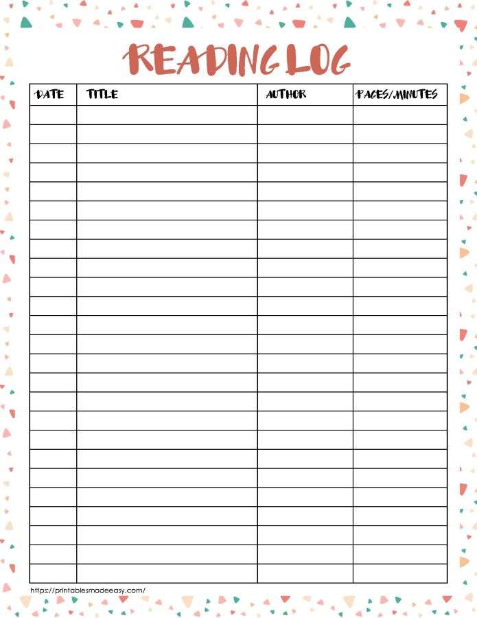 printable reading log,  PDF, Free Printable