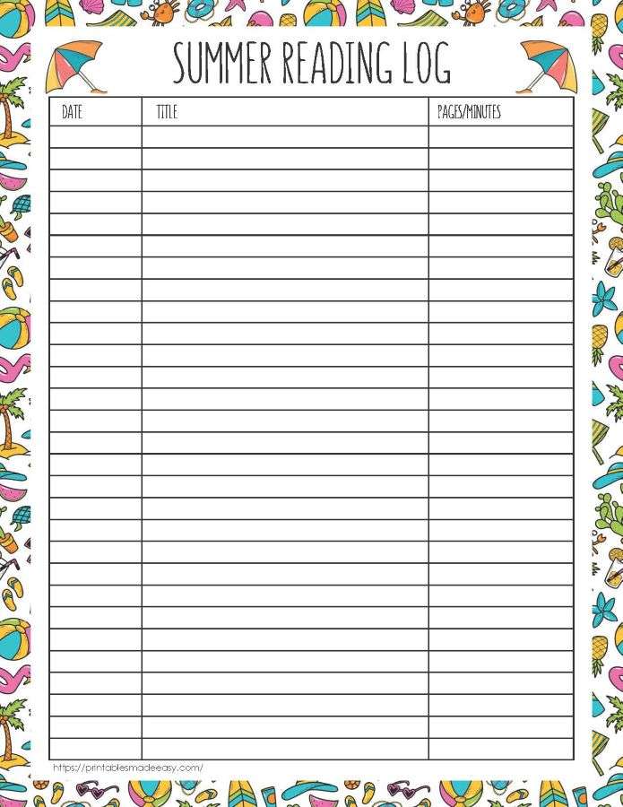 printable summer reading log with beach accents,  PDF, Free Printable